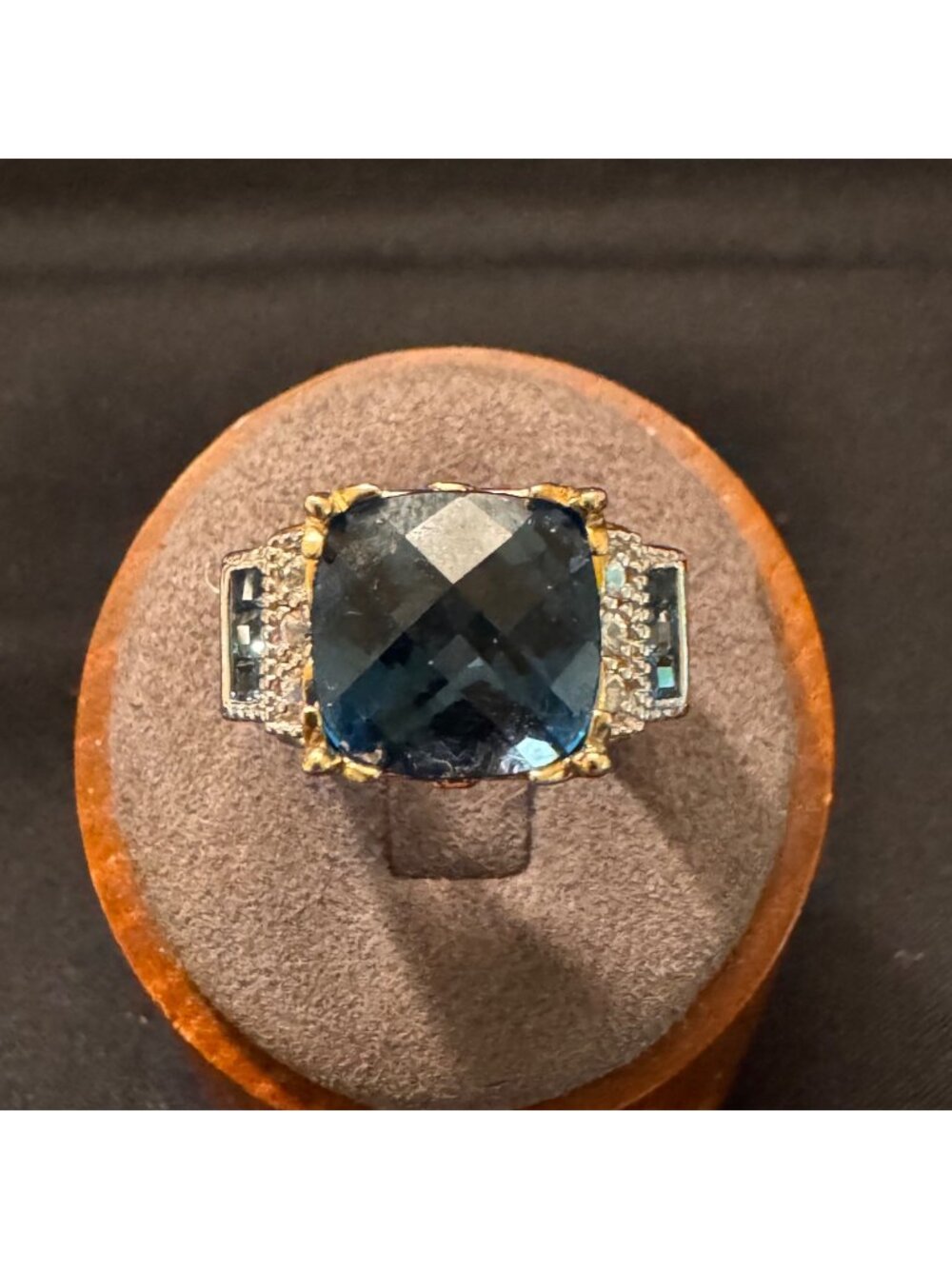 Two Tone Sterling Silver 925 Faceted Topaz Statement Ring Size 5.75